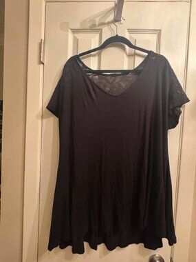Lane Bryant Black Swing Tee Sheer Floral Mesh Top Size 18/20